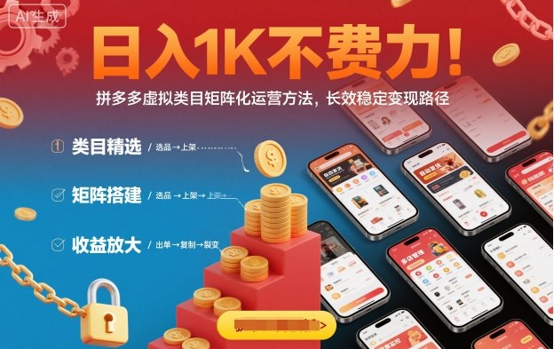 日入1K不费力！拼多多虚拟类目矩阵化运营方法，长效稳定变现路径-jixi