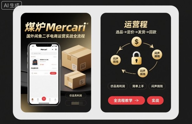 煤炉Mercari国外闲鱼二手电商运营实战全流程，仿品高利润，简单上手，闷声搞钱-jixi