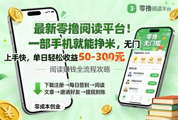 最新零撸阅读平台！一部手机就能挣米，无门槛上手快，单日轻松收益50-3张【揭秘】-jixi