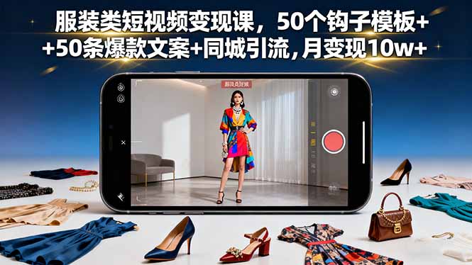 服装类短视频变现课，50个钩子模板+50条爆款文案+同城引流，月变现10w+-jixi