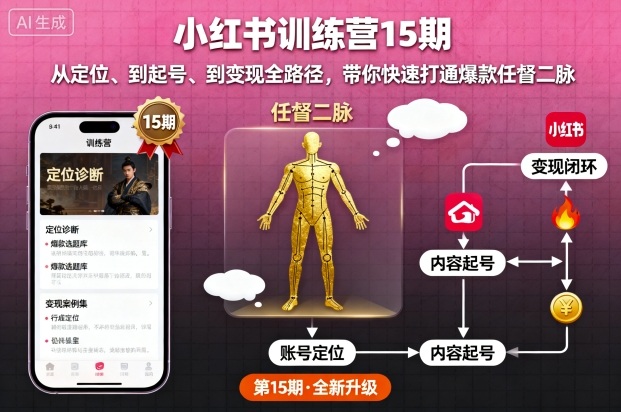 小红书训练营15期，从定位、到起号、到变现全路径，带你快速打通爆款任督二脉-jixi