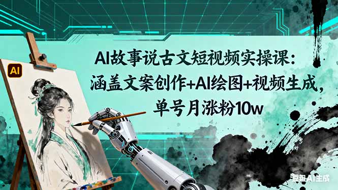 AI故事说古文短视频实操课:涵盖文案创作+AI绘图+视频生成,单号月涨粉10w-jixi