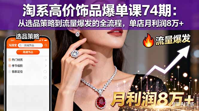 淘系高价饰品爆单课74期：从选品策略到流量爆发的全流程，单店月利润8万+-jixi