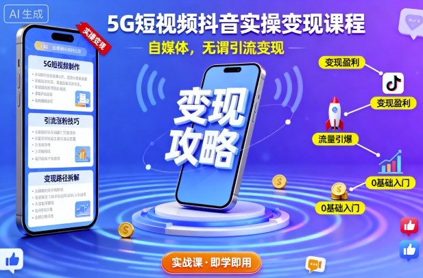 5G短视频抖音实操变现课程，自媒体，无谓引流变现-jixi