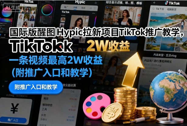 国际版醒图Hypic拉新项目TikTok推广教学，一条视频最高2W收益(附推广入口和教学)-jixi