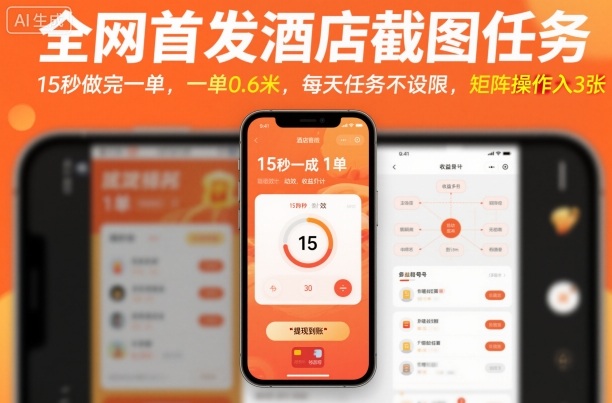 全网首发酒店截图任务，15秒做完一单，一单0.6米，每天任务不设限，矩阵操作日入3张【揭秘】-jixi