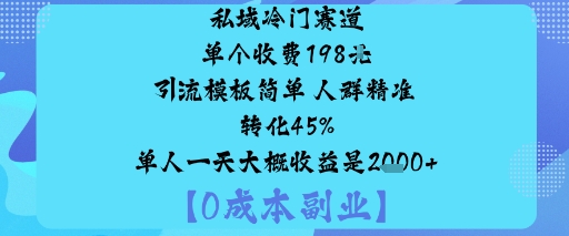 私域冷门赛道:单个收费198米引流模板简单人群精准转化45%单人一天大概收益是1k+-jixi
