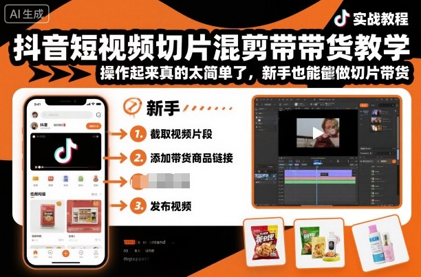 抖音短视频切片混剪带货教学，操作起来真的太简单了，新手也能做切片带货-jixi