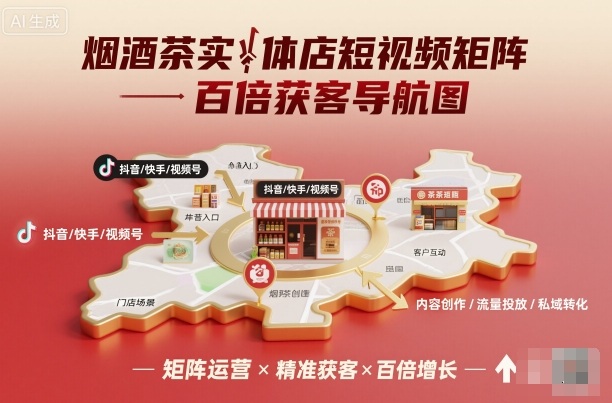 烟酒茶实体店短视频矩阵百倍获客导航图-jixi