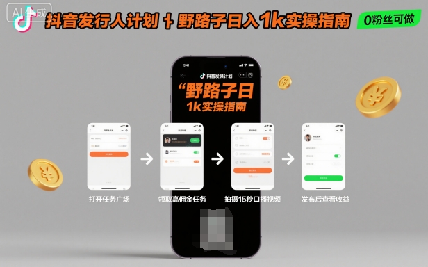 抖音发行人计划全新野路子玩法，随时随地，只要有手机，就能操作，日入1k+【揭秘】-jixi