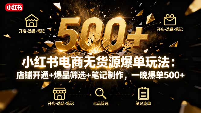 小红书电商无货源爆单玩法：店铺开通+爆品筛选+笔记制作，一晚爆单500+-jixi