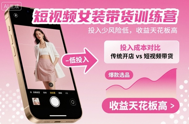 短视频女装带货训练营，投入少风险低，收益天花板高-jixi