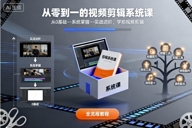 从零到一的视频剪辑系统课，从0基础--系统掌握--实战进阶，学拍视频剪辑-jixi