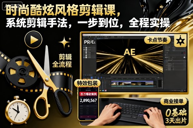 时尚酷炫风格剪辑课，系统剪辑手法，一步到位，全程实操-jixi