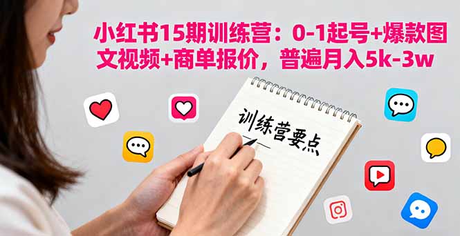 小红书15期训练营：0-1起号+爆款图文视频+商单报价，普遍月入5k-3w-jixi