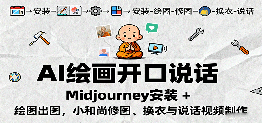 AI绘画开口说话，Midjourney安装 + 绘图出图，小和尚修图、换衣与说话视频制作-jixi