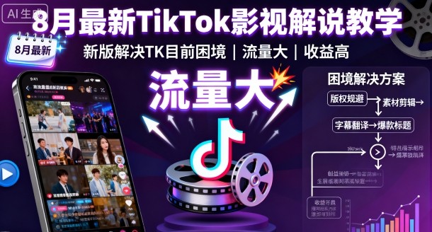 8月最新TikTok影视解说教学，新版解决TK目前困境，流量大，收益高-jixi