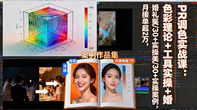 PR调色实战课：色彩理论+工具实操+婚礼医美/30+实操案例，月接单超2万-jixi