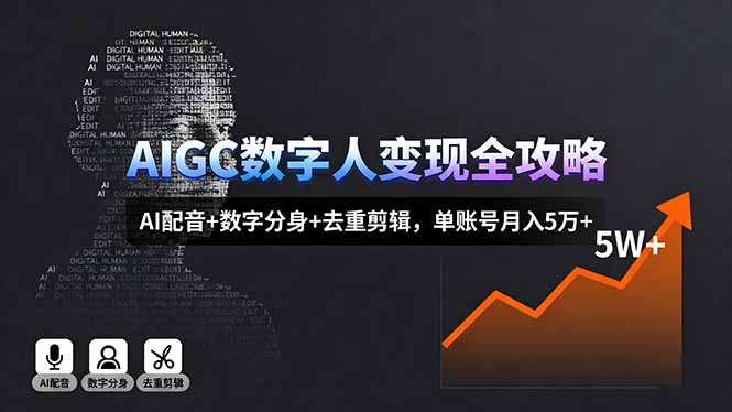 AIGC数字人变现全攻略，AI配音+数字分身+去重剪辑，单账号月入5万+-jixi