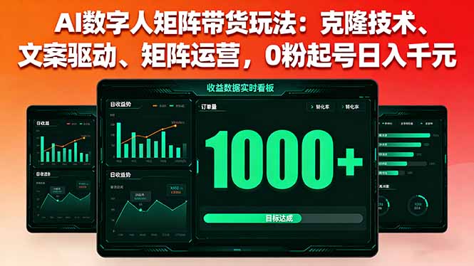 AI数字人矩阵带货玩法：克隆技术、文案驱动、矩阵运营，0粉起号日入千元-jixi