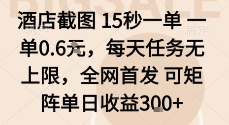酒店截图15秒一单，一单0.6米，每天任务无上限，全网首发可矩阵单日收益3张【揭秘】-jixi