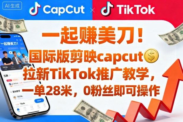 一起賺美刀!国际版剪映capcut拉新TikTok推广教学,一单28米,0粉丝即可操作(附推广入口和教学)-jixi