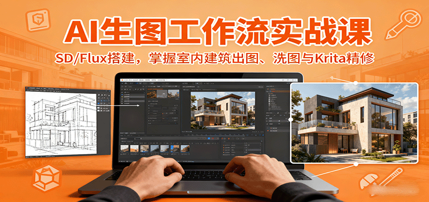 AI生图工作流实战课：SD/Flux搭建，掌握室内建筑出图、洗图与Krita精修-jixi