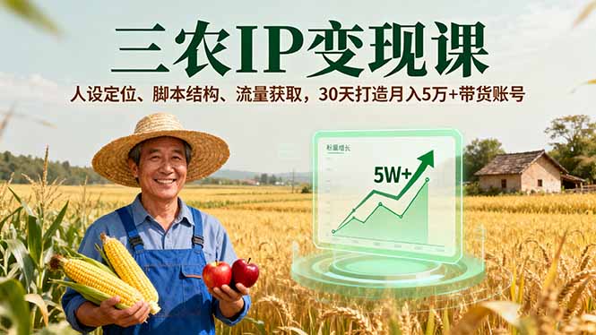 三农IP变现课，人设定位、脚本结构、流量获取，30天打造月入5万+带货账号-jixi