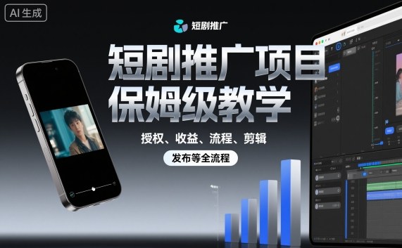 短剧推广项目保姆级教学，授权、收益、流程、剪辑，发布等全流程-jixi