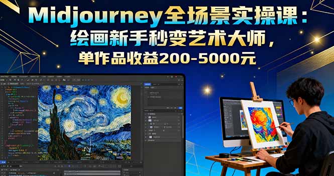 Midjourney全场景实操课：绘画新手秒变艺术大师，单作品收益200-5000元-jixi