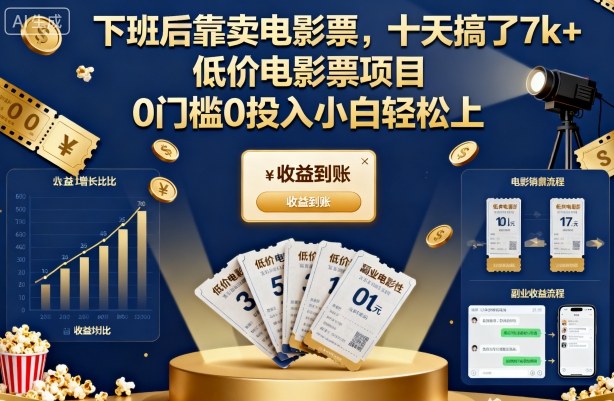 下班后靠卖电影票，十天搞了7k+，低价电影票项目，0门槛0投入小白轻松上手【揭秘】-jixi