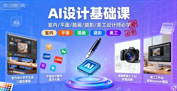AI设计基础课，室内、平面、插画、摄影、美工设计师必学的-jixi