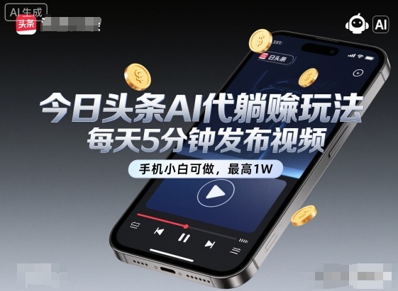今日头条AI代躺賺玩法，每天5分钟发布视频，手机小白可做，最高1W+【揭秘】-jixi