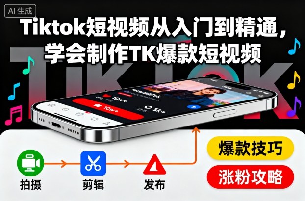 Tiktok短视频从入门到精通，学会制作TK爆款短视频-jixi
