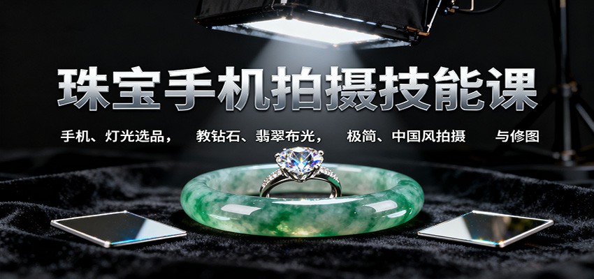 珠宝手机拍摄技能课:手机、 灯光选品，教钻石、翡翠布光，极简、中国风拍摄与修图-jixi