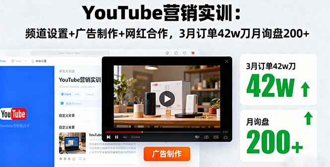 YouTube营销实训：频道设置+广告制作+网红合作，3月订单42w刀月询盘200+-jixi