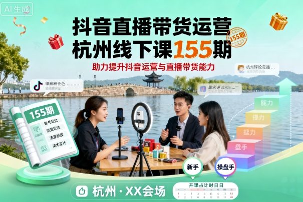 抖音直播带货运营杭州线下课155期，助力提升抖音运营与直播带货能力-jixi