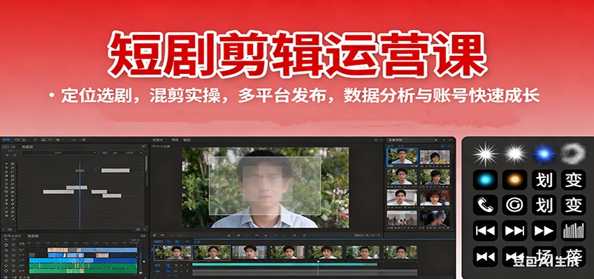 短剧剪辑运营课：定位选剧，混剪实操，多平台发布，数据分析与账号快速成长-jixi