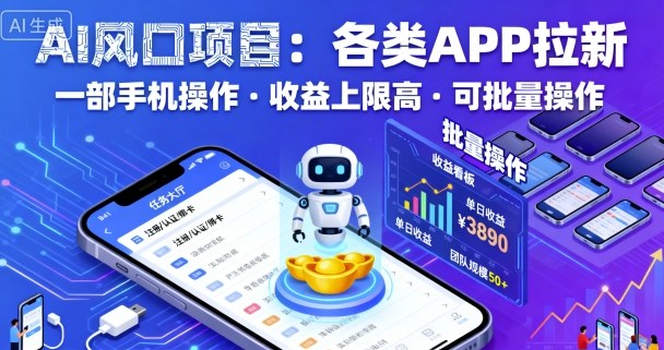 AI风口项目，各类APP拉新，一部手机就可以操作，收益上限高，可批量操作-jixi