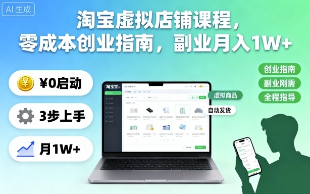 淘宝虚拟店铺课程，零成本创业指南，副业月入1W+-jixi