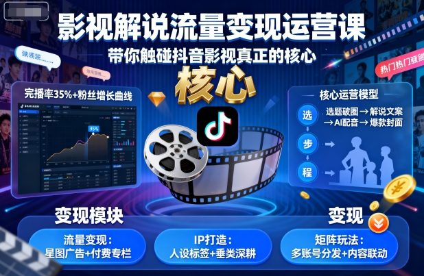 影视解说流量变现运营课，带你触碰抖音影视真正的核心-jixi