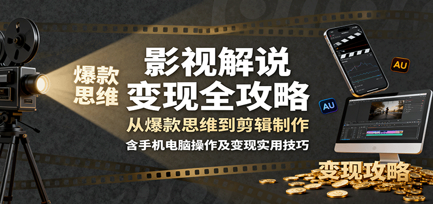 影视解说变现全攻略：从爆款思维到剪辑制作，含手机电脑操作及变现实用技巧-jixi