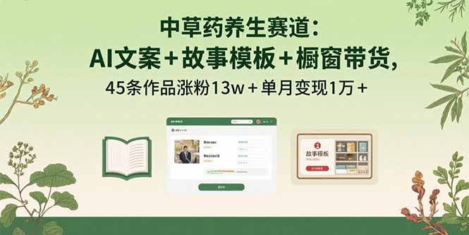 中草药养生赛道：AI文案+故事模板+橱带货，45条作品涨粉13w+单月变现1万+-jixi