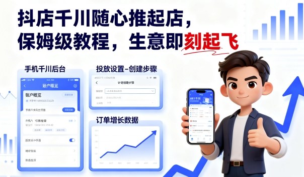 抖店千川随心推起店，保姆级教程，生意即刻起飞-jixi