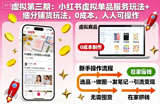 虚拟第三期：小红书虚拟单品服务玩法+细分铺货玩法，0成本，人人可操作-jixi