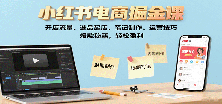 小红书电商掘金课：开店流量、选品起店、笔记制作、运营技巧，爆款秘籍，轻松盈利-jixi