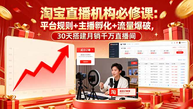 淘宝直播机构必修课：平台规则/主播孵化/流量爆破,30天搭建月销千万直播间-jixi