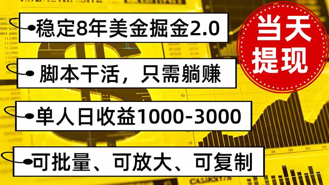 稳定8年美金掘金2.0脚本干活，只需躺赚。单人日收益1000-3000可批量、...-jixi