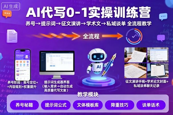 AI代写0-1实操训练营，从养号、提示词、征文演讲、学术文，到私域谈单的全流程教学-jixi
