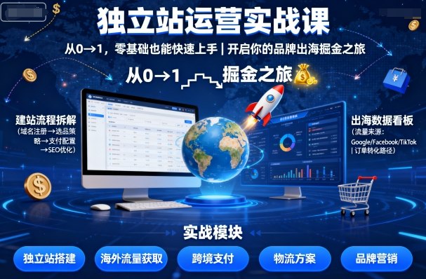 独立站运营实战课，​从0到1，零基础也能快速上手，开启你的品牌出海掘金之旅-jixi